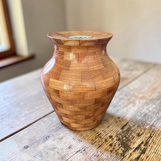 Segmented Cherry Bud Vase with Glass Insert